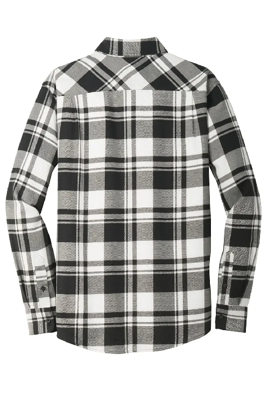 Port Authority Mens Flannel Long Sleeve Button Down Shirt w/ Double Pockets - Snow White/Black