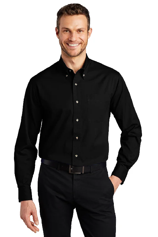 Port Authority Mens Long Sleeve Button Down Shirt w/ Pocket - Black