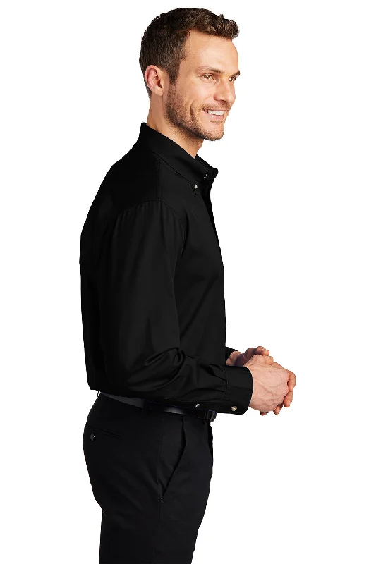 Port Authority Mens Long Sleeve Button Down Shirt w/ Pocket - Black