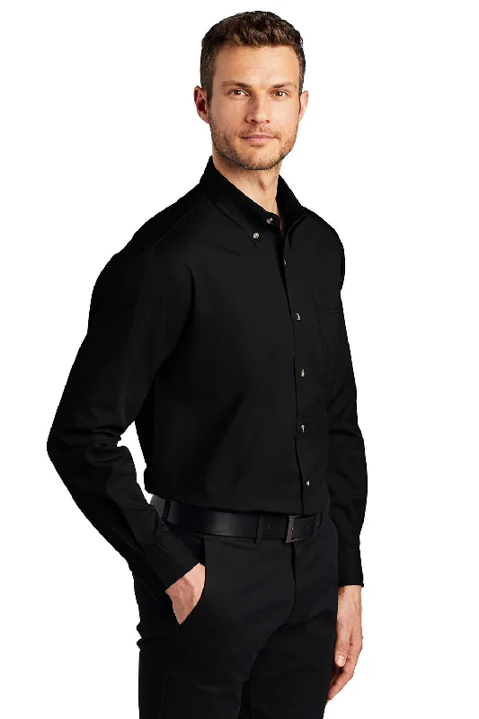 Port Authority Mens Long Sleeve Button Down Shirt w/ Pocket - Black