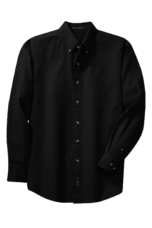 Port Authority Mens Long Sleeve Button Down Shirt w/ Pocket - Black