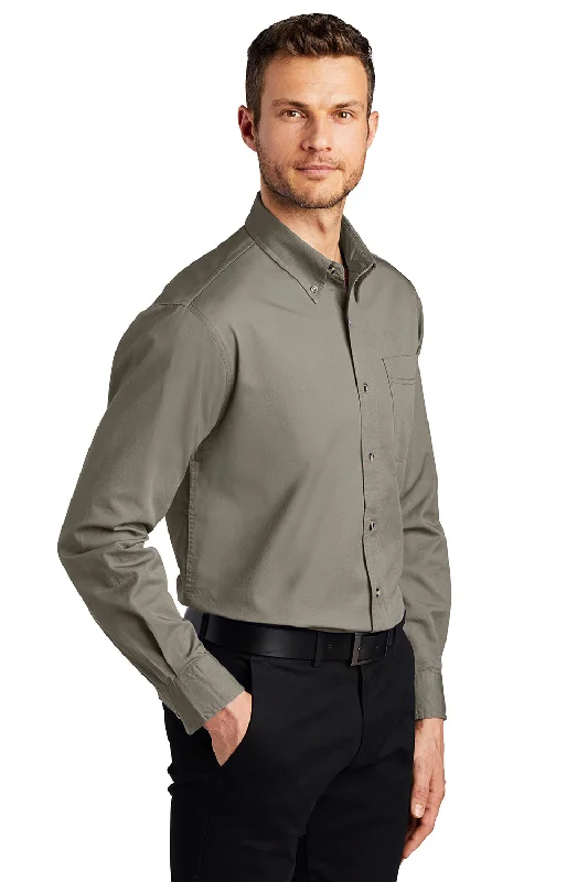 Port Authority Mens Long Sleeve Button Down Shirt w/ Pocket - Khaki