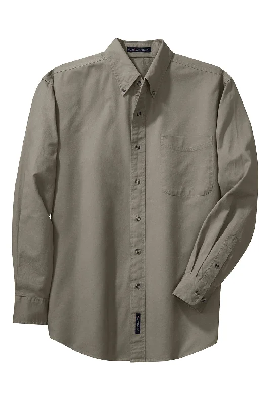 Port Authority Mens Long Sleeve Button Down Shirt w/ Pocket - Khaki