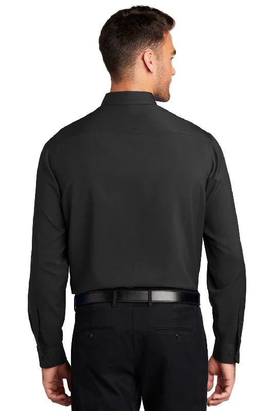 Port Authority Mens Performance Moisture Wicking Long Sleeve Button Down Shirt w/ Pocket - Black