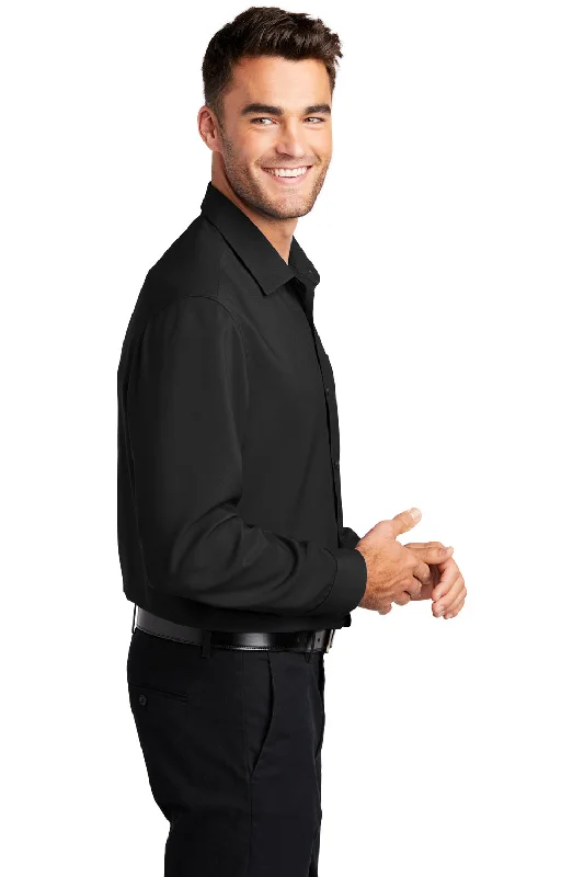 Port Authority Mens Performance Moisture Wicking Long Sleeve Button Down Shirt w/ Pocket - Black