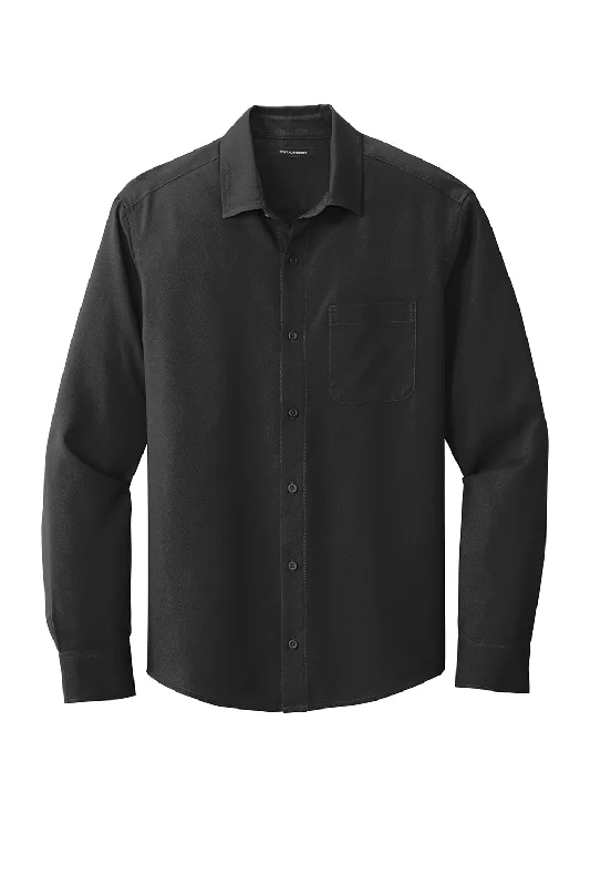 Port Authority Mens Performance Moisture Wicking Long Sleeve Button Down Shirt w/ Pocket - Black