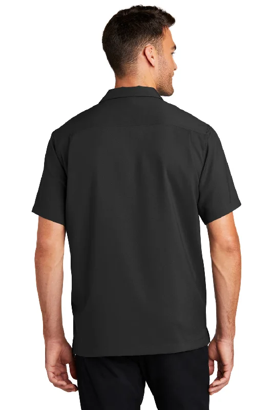 Port Authority Mens Performance Moisture Wicking Short Sleeve Button Down Camp Shirt w/ Pocket - Black