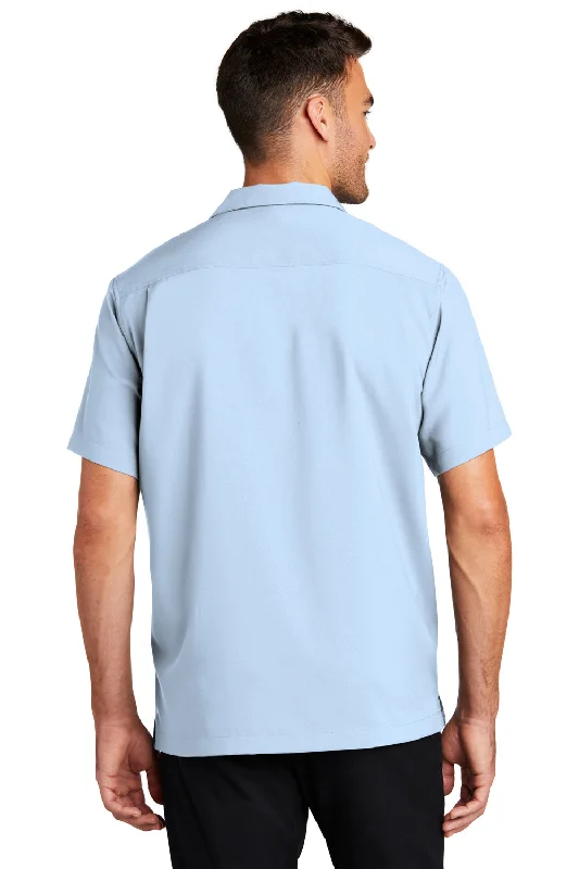 Port Authority Mens Performance Moisture Wicking Short Sleeve Button Down Camp Shirt w/ Pocket - Cloud Blue