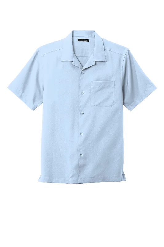 Port Authority Mens Performance Moisture Wicking Short Sleeve Button Down Camp Shirt w/ Pocket - Cloud Blue