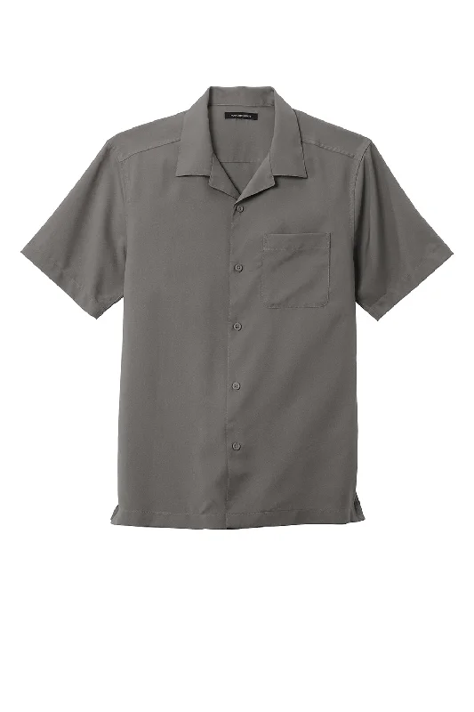 Port Authority Mens Performance Moisture Wicking Short Sleeve Button Down Camp Shirt w/ Pocket - Graphite Grey