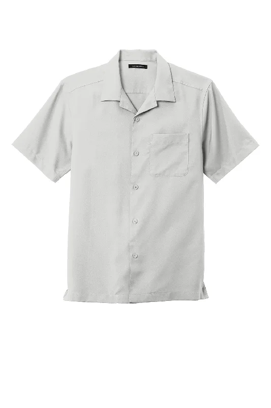 Port Authority Mens Performance Moisture Wicking Short Sleeve Button Down Camp Shirt w/ Pocket - Silver Grey