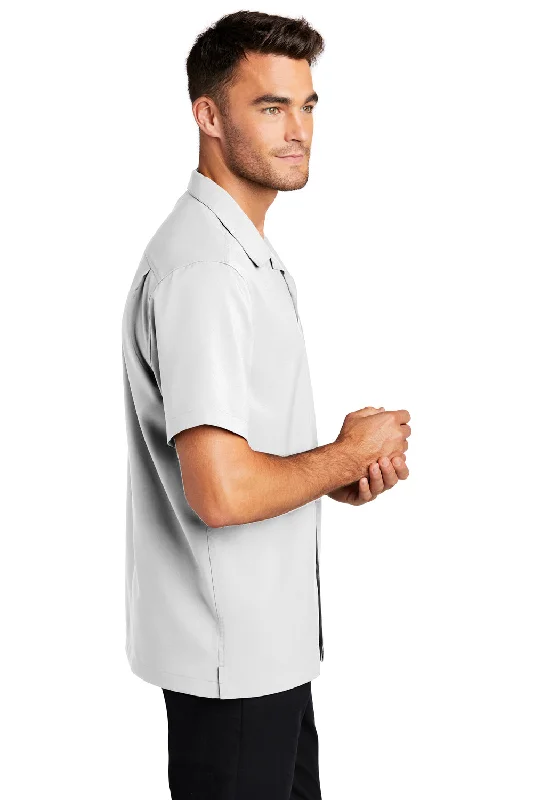 Port Authority Mens Performance Moisture Wicking Short Sleeve Button Down Camp Shirt w/ Pocket - White