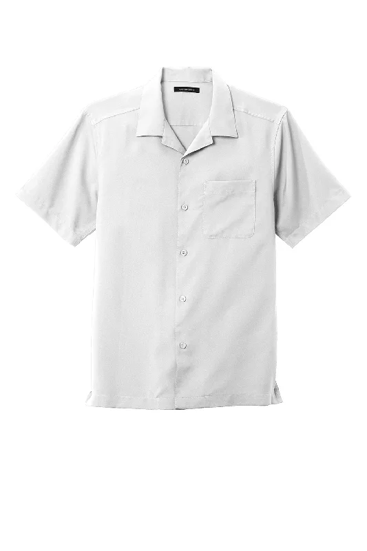 Port Authority Mens Performance Moisture Wicking Short Sleeve Button Down Camp Shirt w/ Pocket - White