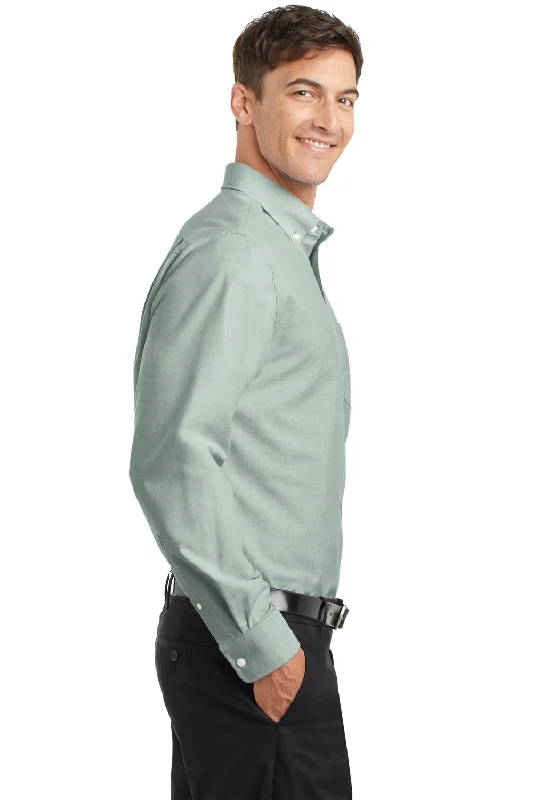 Port Authority Mens SuperPro Oxford Wrinkle Resistant Long Sleeve Button Down Shirt w/ Pocket - Green