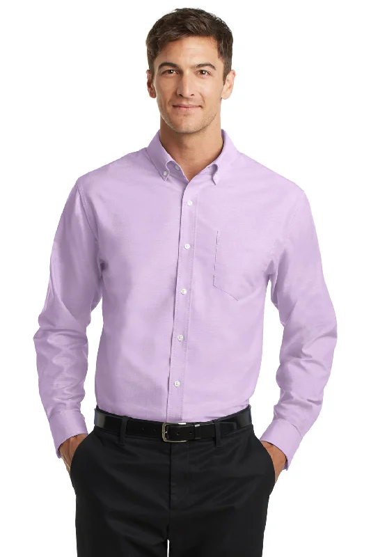 Port Authority Mens SuperPro Oxford Wrinkle Resistant Long Sleeve Button Down Shirt w/ Pocket - Soft Purple