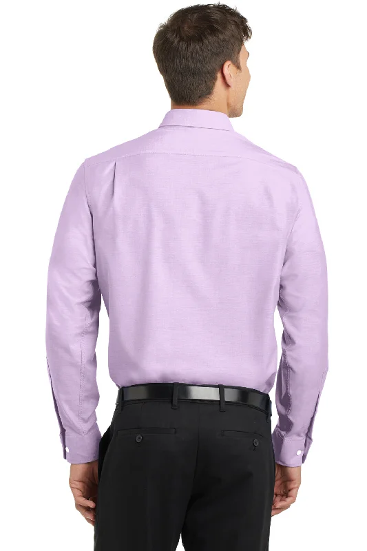 Port Authority Mens SuperPro Oxford Wrinkle Resistant Long Sleeve Button Down Shirt w/ Pocket - Soft Purple