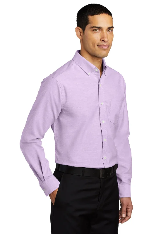 Port Authority Mens SuperPro Oxford Wrinkle Resistant Long Sleeve Button Down Shirt w/ Pocket - Soft Purple