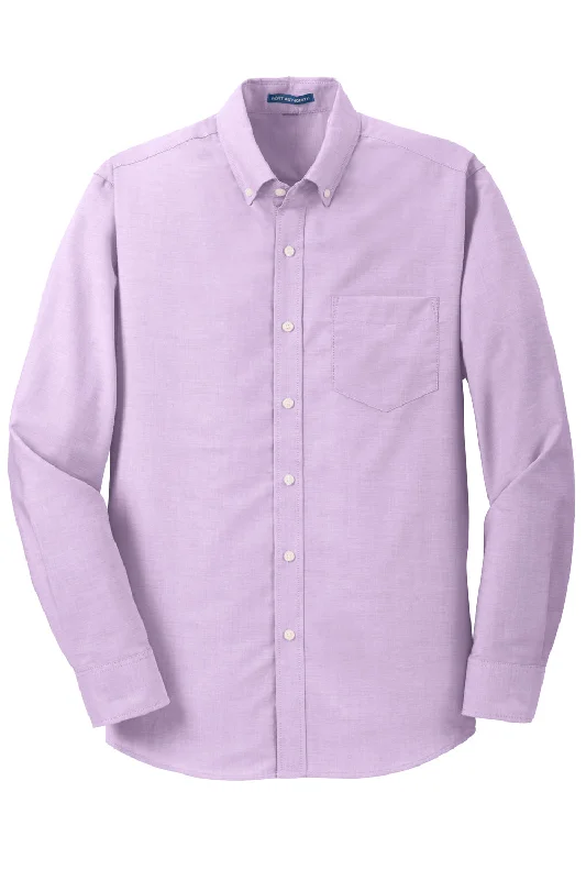 Port Authority Mens SuperPro Oxford Wrinkle Resistant Long Sleeve Button Down Shirt w/ Pocket - Soft Purple