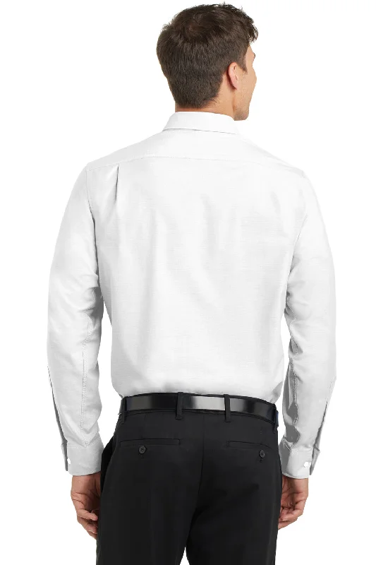 Port Authority Mens SuperPro Oxford Wrinkle Resistant Long Sleeve Button Down Shirt w/ Pocket - White