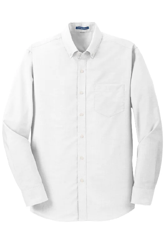 Port Authority Mens SuperPro Oxford Wrinkle Resistant Long Sleeve Button Down Shirt w/ Pocket - White