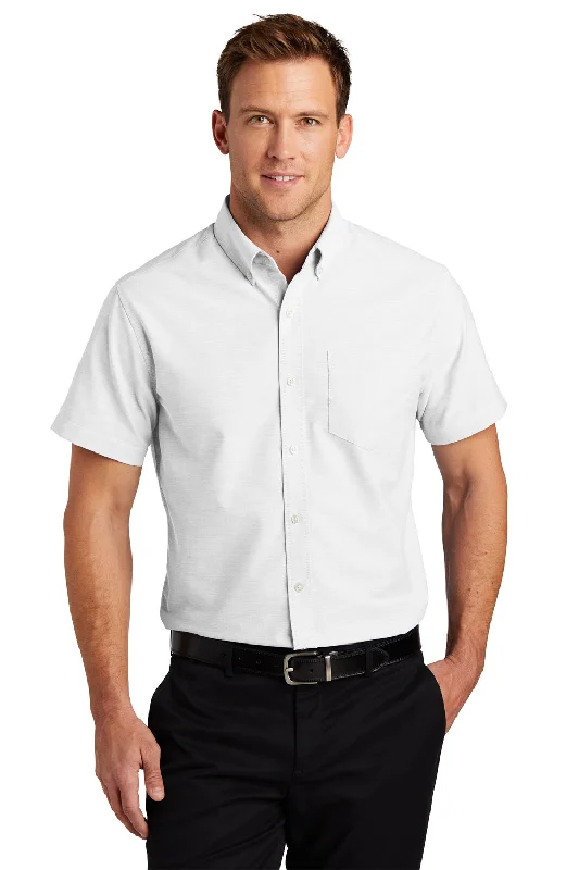 Port Authority Mens SuperPro Oxford Wrinkle Resistant Short Sleeve Button Down Shirt w/ Pocket - White