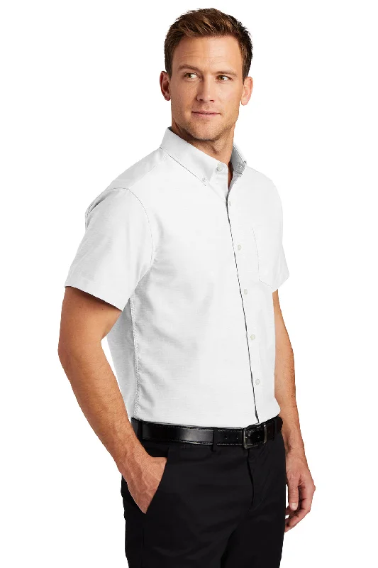 Port Authority Mens SuperPro Oxford Wrinkle Resistant Short Sleeve Button Down Shirt w/ Pocket - White