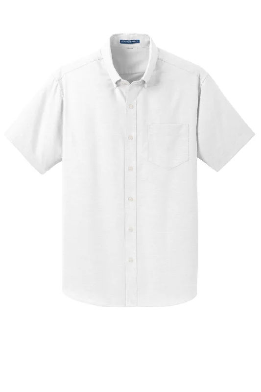 Port Authority Mens SuperPro Oxford Wrinkle Resistant Short Sleeve Button Down Shirt w/ Pocket - White