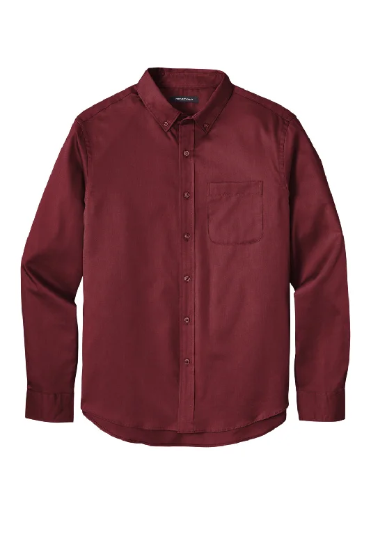 Port Authority Mens SuperPro Wrinkle Resistant React Long Sleeve Button Down Shirt w/ Pocket - Burgundy