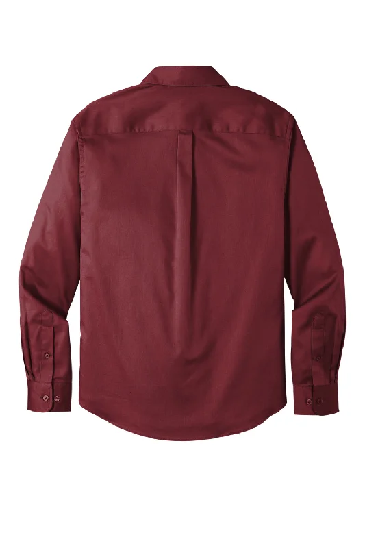 Port Authority Mens SuperPro Wrinkle Resistant React Long Sleeve Button Down Shirt w/ Pocket - Burgundy