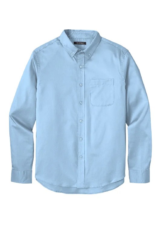 Port Authority Mens SuperPro Wrinkle Resistant React Long Sleeve Button Down Shirt w/ Pocket - Cloud Blue