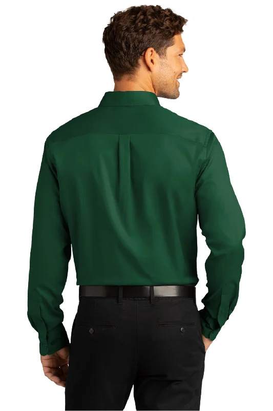 Port Authority Mens SuperPro Wrinkle Resistant React Long Sleeve Button Down Shirt w/ Pocket - Dark Green