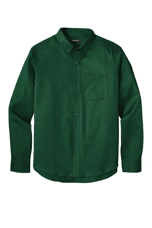 Port Authority Mens SuperPro Wrinkle Resistant React Long Sleeve Button Down Shirt w/ Pocket - Dark Green