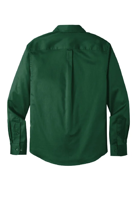 Port Authority Mens SuperPro Wrinkle Resistant React Long Sleeve Button Down Shirt w/ Pocket - Dark Green