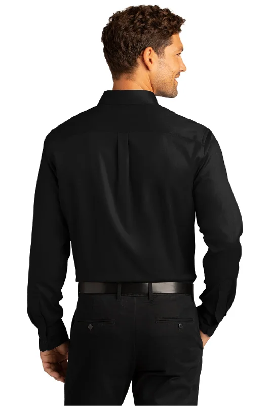 Port Authority Mens SuperPro Wrinkle Resistant React Long Sleeve Button Down Shirt w/ Pocket - Deep Black