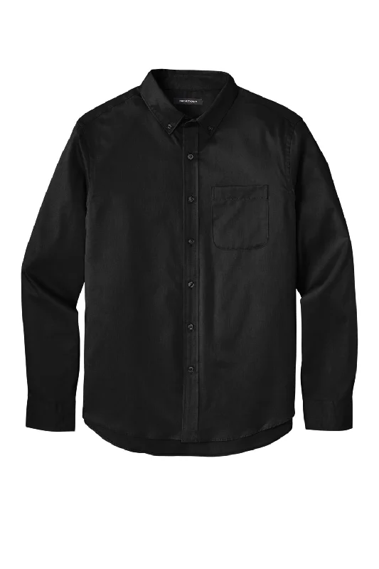 Port Authority Mens SuperPro Wrinkle Resistant React Long Sleeve Button Down Shirt w/ Pocket - Deep Black