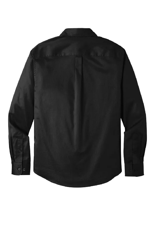 Port Authority Mens SuperPro Wrinkle Resistant React Long Sleeve Button Down Shirt w/ Pocket - Deep Black