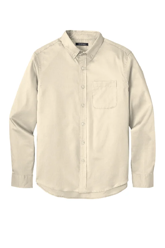 Port Authority Mens SuperPro Wrinkle Resistant React Long Sleeve Button Down Shirt w/ Pocket - Ecru