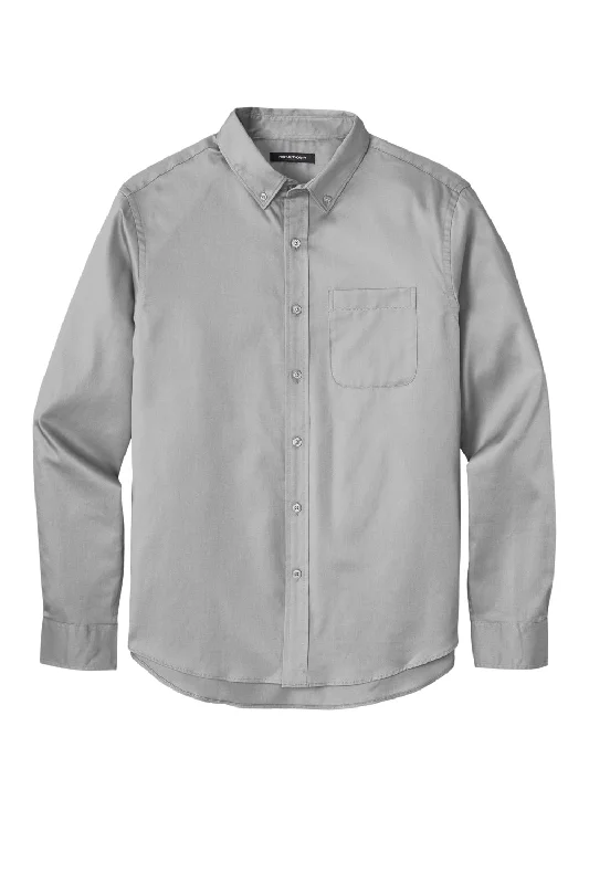 Port Authority Mens SuperPro Wrinkle Resistant React Long Sleeve Button Down Shirt w/ Pocket - Gusty Grey