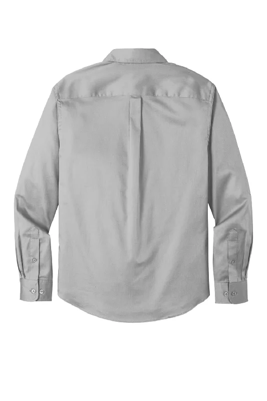 Port Authority Mens SuperPro Wrinkle Resistant React Long Sleeve Button Down Shirt w/ Pocket - Gusty Grey