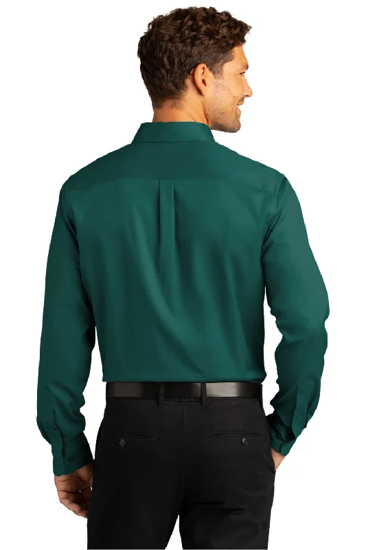 Port Authority Mens SuperPro Wrinkle Resistant React Long Sleeve Button Down Shirt w/ Pocket - Marine Green