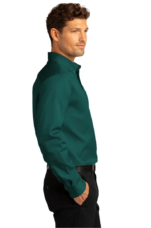 Port Authority Mens SuperPro Wrinkle Resistant React Long Sleeve Button Down Shirt w/ Pocket - Marine Green