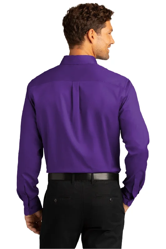 Port Authority Mens SuperPro Wrinkle Resistant React Long Sleeve Button Down Shirt w/ Pocket - Purple