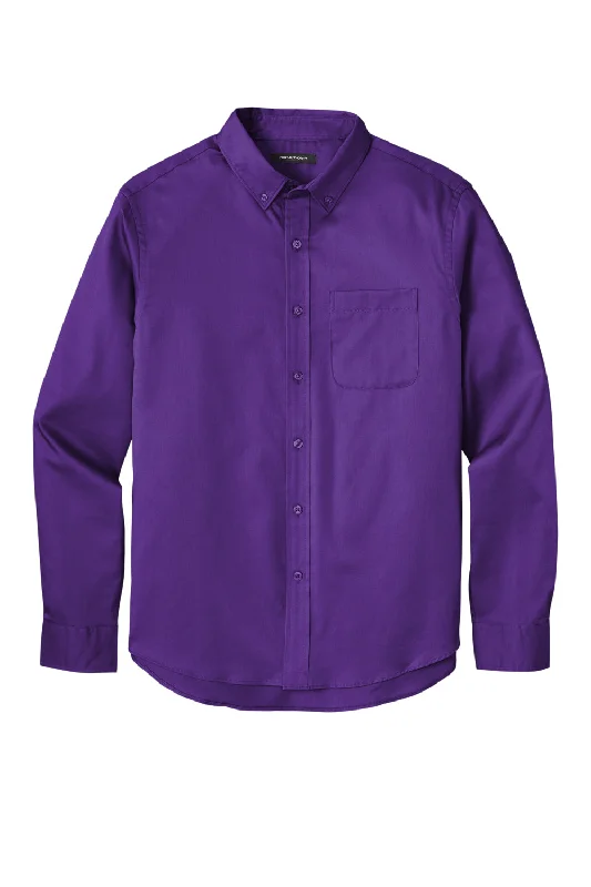 Port Authority Mens SuperPro Wrinkle Resistant React Long Sleeve Button Down Shirt w/ Pocket - Purple