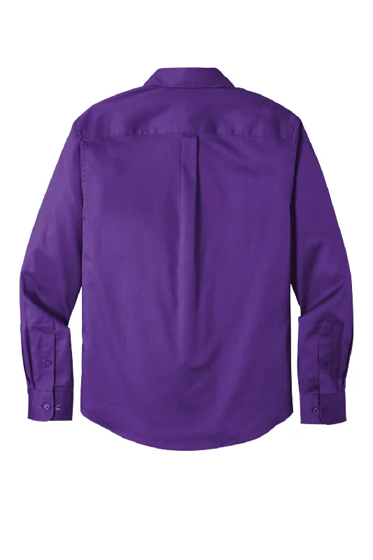 Port Authority Mens SuperPro Wrinkle Resistant React Long Sleeve Button Down Shirt w/ Pocket - Purple