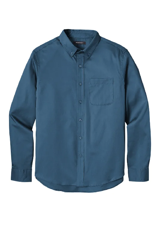 Port Authority Mens SuperPro Wrinkle Resistant React Long Sleeve Button Down Shirt w/ Pocket - Regatta Blue