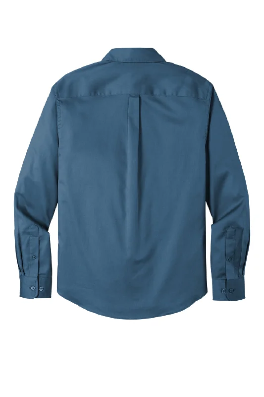 Port Authority Mens SuperPro Wrinkle Resistant React Long Sleeve Button Down Shirt w/ Pocket - Regatta Blue