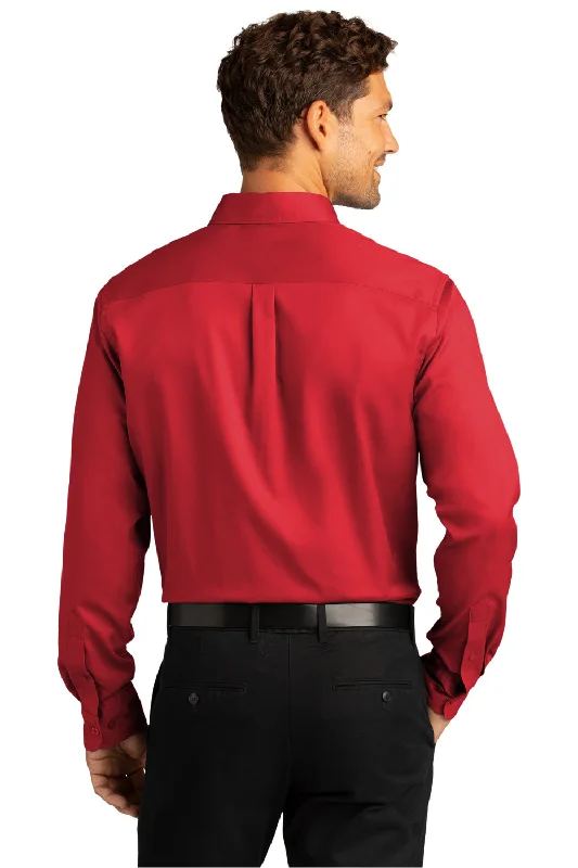 Port Authority Mens SuperPro Wrinkle Resistant React Long Sleeve Button Down Shirt w/ Pocket - Rich Red