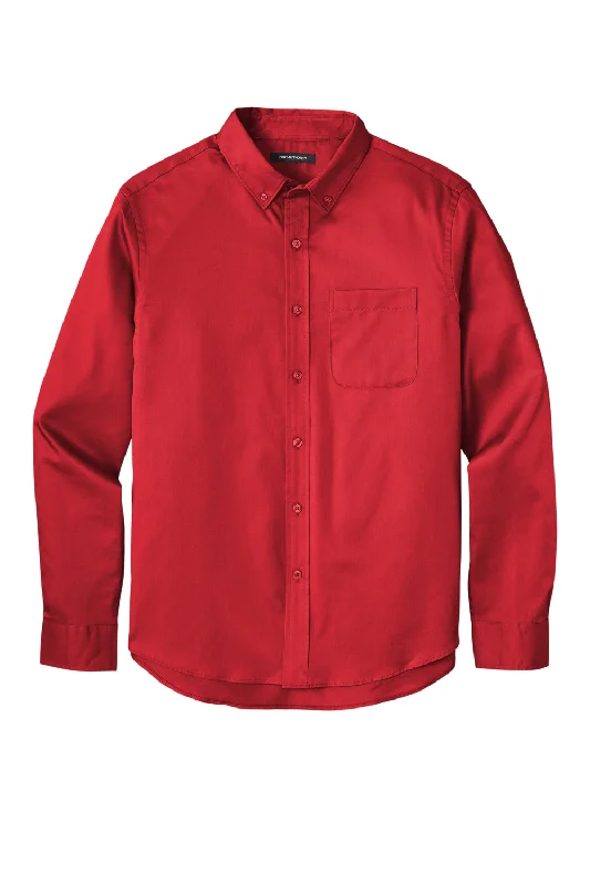 Port Authority Mens SuperPro Wrinkle Resistant React Long Sleeve Button Down Shirt w/ Pocket - Rich Red