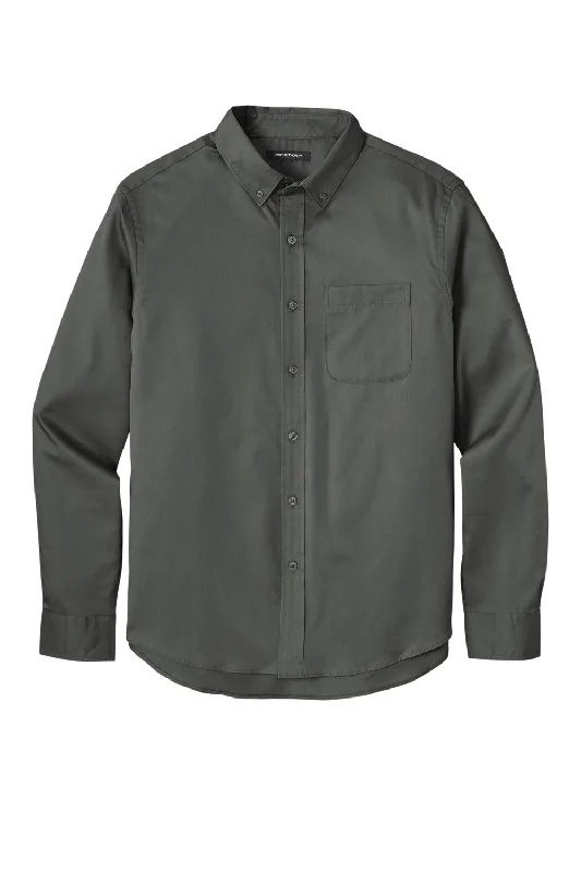 Port Authority Mens SuperPro Wrinkle Resistant React Long Sleeve Button Down Shirt w/ Pocket - Storm Grey