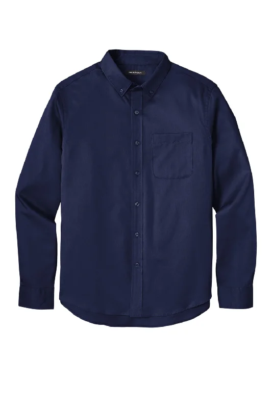 Port Authority Mens SuperPro Wrinkle Resistant React Long Sleeve Button Down Shirt w/ Pocket - True Navy Blue